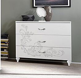 Comò moderno con serigrafie floreali a 3 cassetti