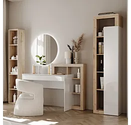 Composizione, libreria e scrivania, Bianco lucido e Cadiz