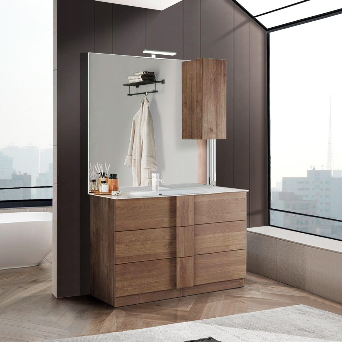 Novità Mobile da bagno moderno 3 cassetti L.82 cm, finitura Mercure