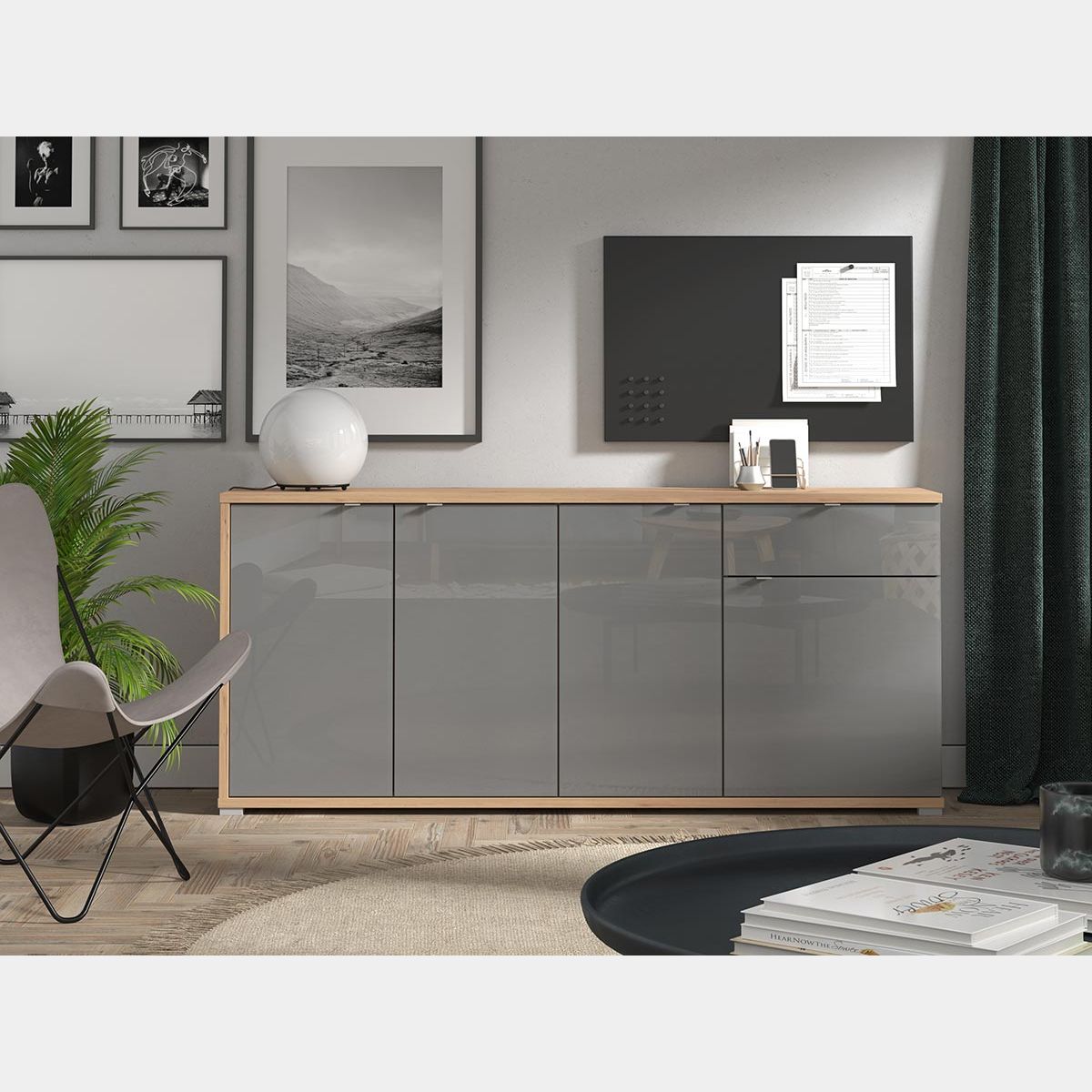 Credenza per soggiorno moderna, finitura Grigio grafite