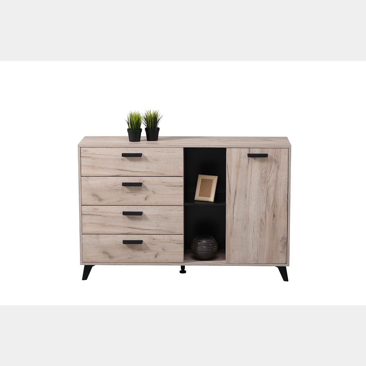 Vittoria RS L credenza madia moderna legno rovere 241cm 4 ante specchi