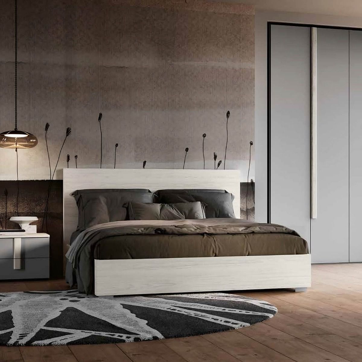 Letto matrimoniale moderno bianco altea con inserto tessuto