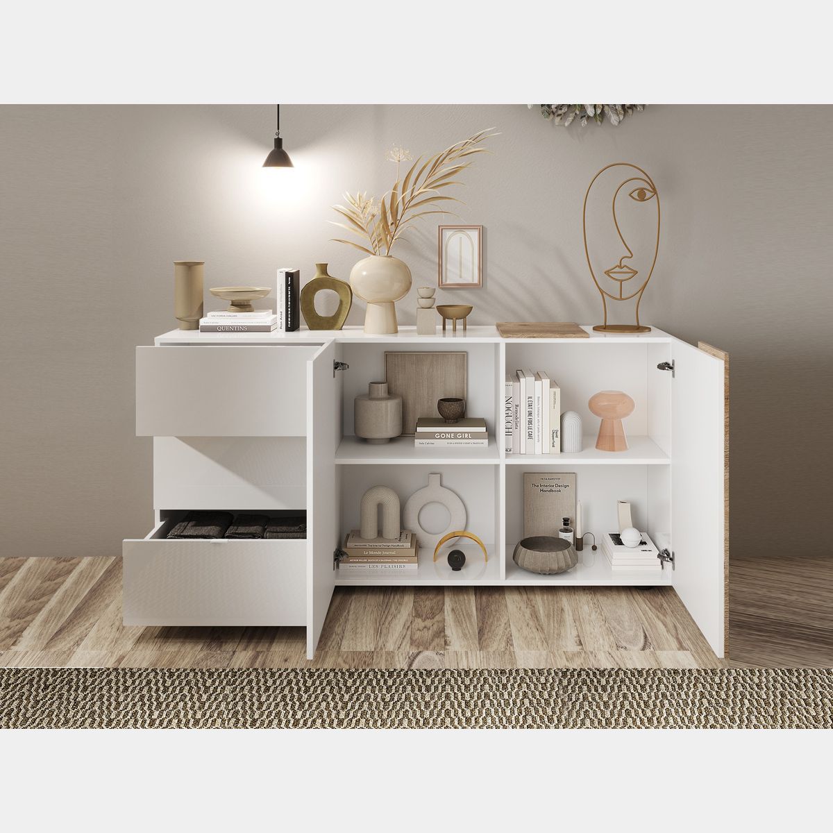 Elise credenza mobile soggiorno ingresso bianco lucido 2 ante specchio