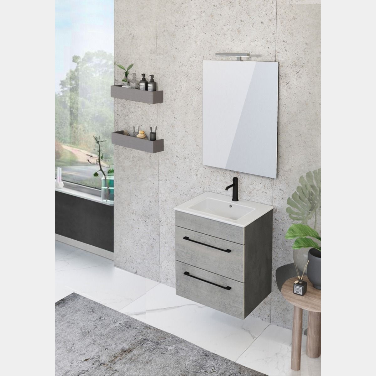 Arredo bagno, Mobiletto bagno con lavabo L.55, finitura Cemento