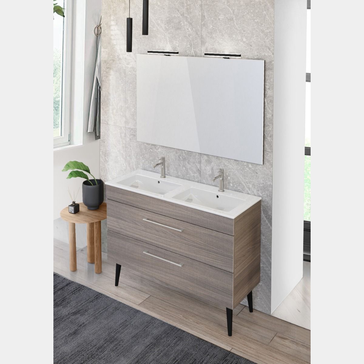 Mobile bagno con doppio lavabo e piedini, Jog 40