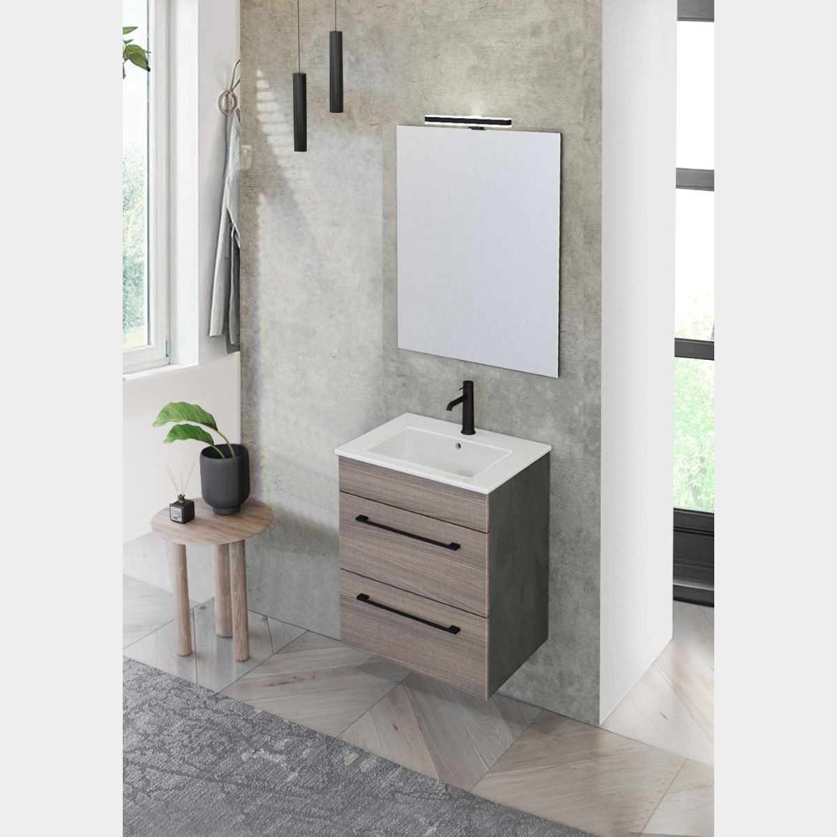 Arredo bagno, Mobile bagno moderno, finitura cemento grigio lava