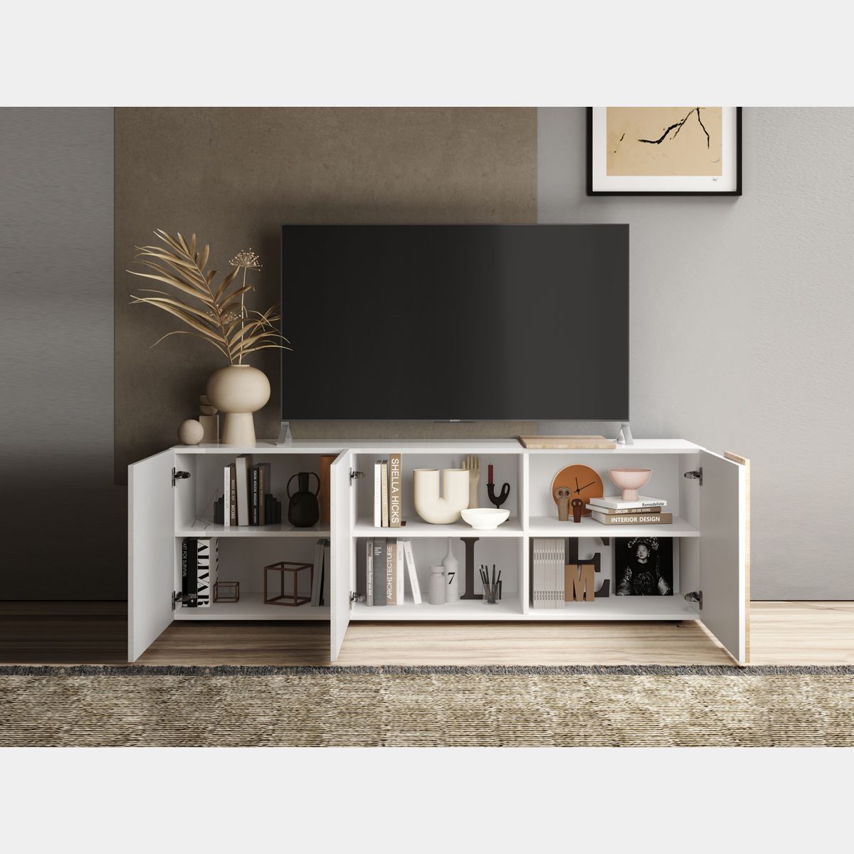 Elise credenza mobile soggiorno ingresso bianco lucido 2 ante specchio