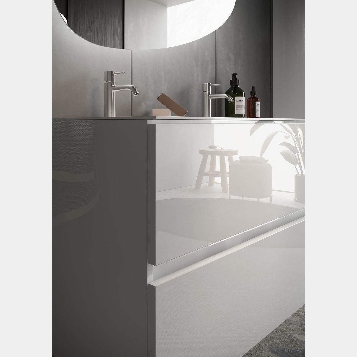 Mobile bagno sospeso moderno 81x50 cm bianco con 2 cassetti rallentati