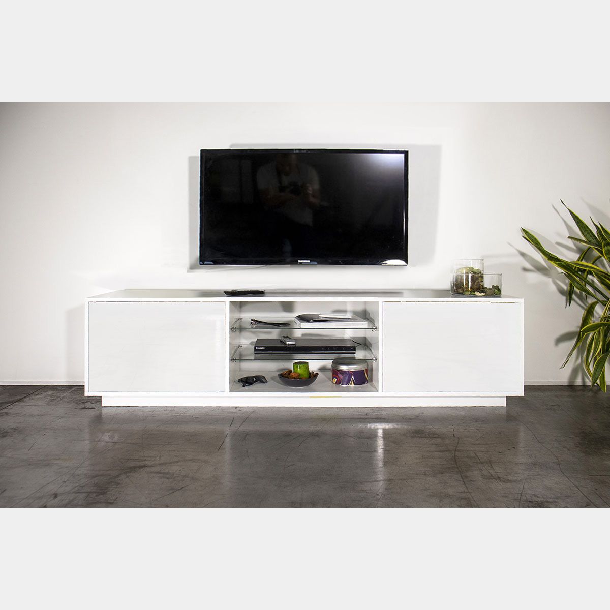 Brisa 130 Porta Tv Bianco Laccato Lucido/Olmo