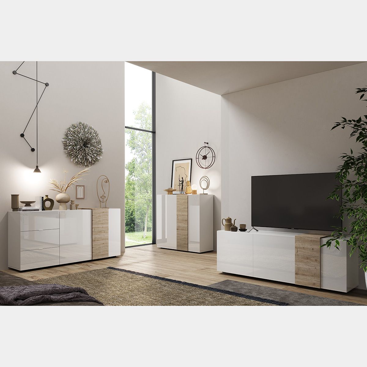 Elise credenza mobile soggiorno ingresso bianco lucido 2 ante specchio