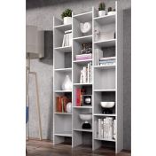 Ufficio completo con scrivania ad angolo e 2 librerie, bianco artik e rovere canadian