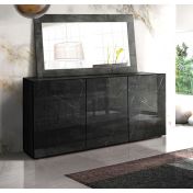 Soggiorno moderno Marmo Lucido Nero di Lusso con Porta TV, Madia e Vetrina