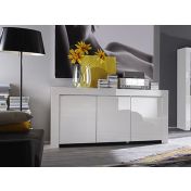 Credenza Moderna, Madia di Design, 3 ante, Bianco Lucido, Alba