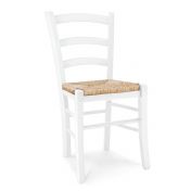 Sedia in legno finitura bianca con seduta in paglia
