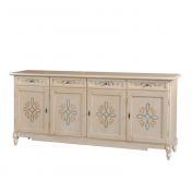 Credenza in legno finitura avorio pennellato, con 4 porte e 4 cassetti 205x94