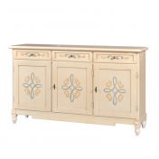 Credenza in legno finitura avorio pennellato con decori, con 3 porte e 3 cassetti 156x94