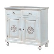 Credenze shabby, Credenza in legno finitura bianco invecchiato, con 2 Porte Intagliata e 2 cassetti 113x103