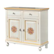 Credenza in legno in avorio pennellato con decori, con 2 porte Intagliata e 2 cassetti 113x103