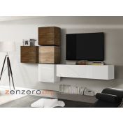 Parete attrezzata moderna di design, Noce Stelvio, Dark Bianco Lucido - 327x169 cm