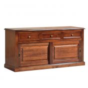 Credenza in legno finitura noce arte povera, con 2 porte scorrevoli e 3 ampi cassetti 157x78