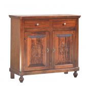 Credenza in legno finitura noce arte povera, con 2 porte intagliate e 2 cassetti 113x102