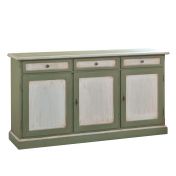 Credenza in legno finitura cerato bianco e verde, con 3 porte e 3 cassetti 156x85