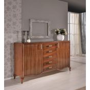 Credenza in legno finitura elitè, con 2 porte e 5 cassetti con maniglie brillanti 205x116