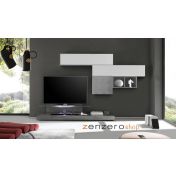 Parete attrezzata moderna di design, bianco lucido e cemento - 249x190 cm
