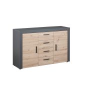 Credenza, madia 2 ante e 4 cassetti, colore quercia  con scocca grigio antracite