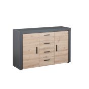 Credenza, madia 2 ante e 4 cassetti, colore quercia  con scocca grigio antracite