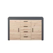 Credenza, madia 2 ante e 4 cassetti, colore quercia  con scocca grigio antracite