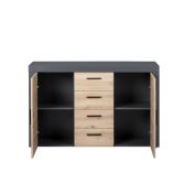 Credenza, madia 2 ante e 4 cassetti, colore quercia  con scocca grigio antracite