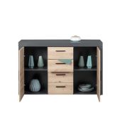 Credenza, madia 2 ante e 4 cassetti, colore quercia  con scocca grigio antracite