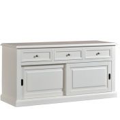 Credenza in legno finitura laccato avorio, con 2 porte scorrevoli e 3 ampi cassetti 157x78