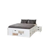 Letto per rete 140 x 200, in pino massello, verniciato bianco, con vani contenitore