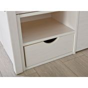 Letto per rete 140 x 200, in pino massello, verniciato bianco, con vani contenitore