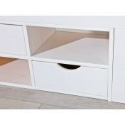 Letto in pino massello colore bianco con vani contenitore e comodino con ruote incluso