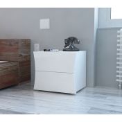 Moderno Comodino di design a 2 cassetti sagomati, bianco lucido, linea arco