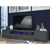 Base Porta TV moderna a 2 ante e 1 ribalta, finitura antracite lucido