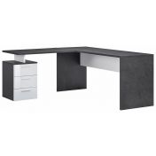 Capiente Scrivania moderna ad angolo con cassettiera in finitura Antracite e Bianco lucido 