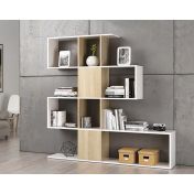 Libreria di design in legno color rovere e bianco opaco