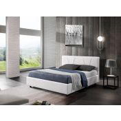 Letto matrimoniale Iris, imbottito con tessuto colore Bianco