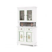 Cristalliera in legno finitura bianco con decori, 2 porte, 2 ante e 2 cassetti