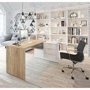 Ufficio moderno completo di 3 librerie e 1 scrivania, Bianco Artik e Rovere Canadian