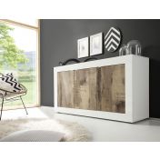 Credenza Moderna, Madia Bianca Lucida con 3 ante in finitura Pero