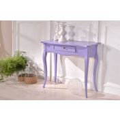 Consolle in legno color lavanda, stile classico con cassetto e gambe sagomate a sciabola 87x77