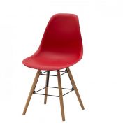 Sedia di Design Rossa con gambe in Legno, seduta in pvc