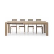 Tavolo di design in legno, finitura rovere seppia spazzolato, apertura con binario