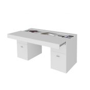 Scrivania 2 ante e 2 cassetti bianco larice e bianco lucido, made in Italy