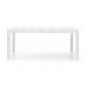 Tavolo di design allungabile in legno, finitura bianco frassinato, apertura con binario